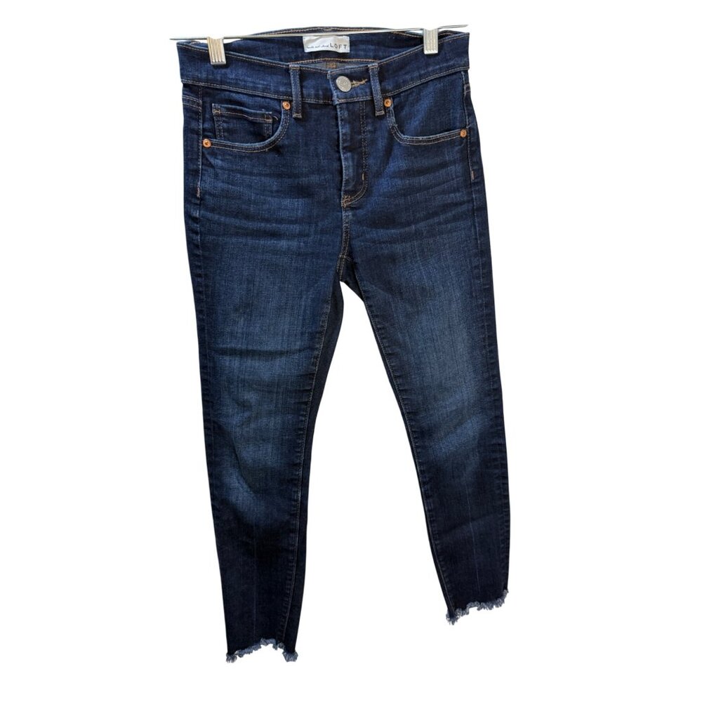 Loft Womens Dark Wash Distressed Ankle Skinny‎ Jeans Size 26 Frayed Hem